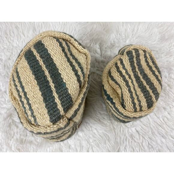 NWT Creative Co-op Set of 2 Jute Woll Basket with Leather Loop 6" and 4" - Picture 5 of 8